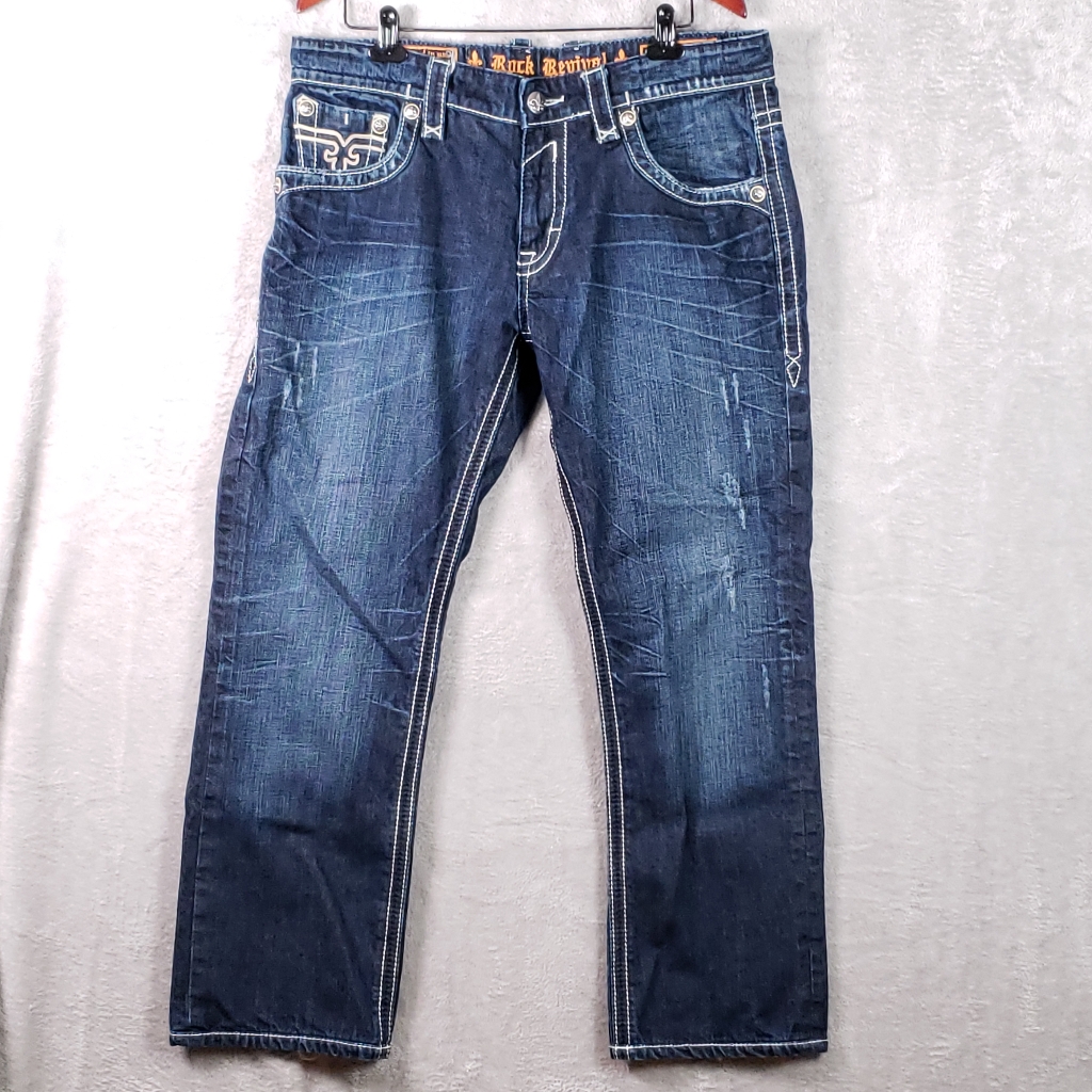 Rock Revival Blue Straight Men Jeans